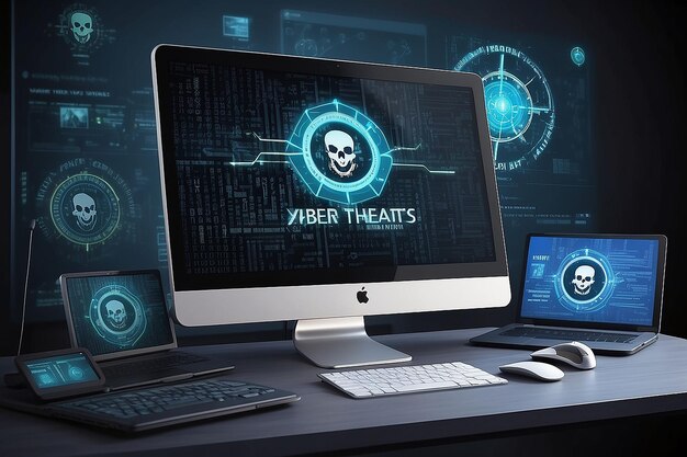 Cyber Threat Alert Virus Warning on Computer Screen