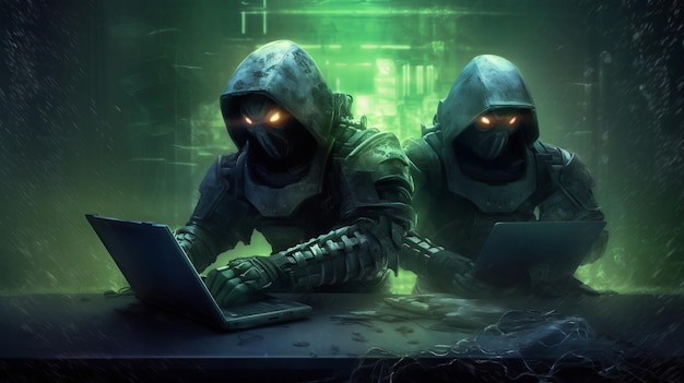 Cyber warriors in a digital realm battling viruses and malware cyber security concept