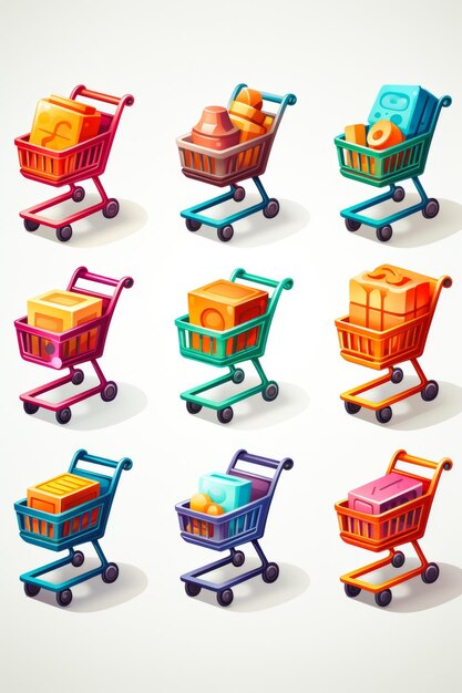 Photo cyber week shopping cart icons and symbols isolated on a white background