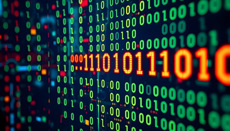 Photo cyber with binary code matrix background with digits programming code abstract technology background