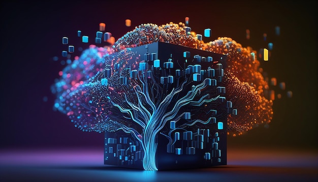 Cyberbeveiliging en big data Data Stream Global Database en Artificial Intelligence Generative AI op een kleurrijke achtergrond