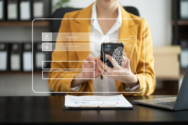 Cyberbeveiligingsconcept voor inloggegevens Bescherming van vingerafdrukken en authenticatie
