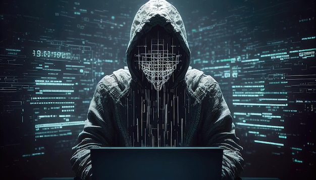Cybercriminaliteitsconcept Hacker met een donker masker