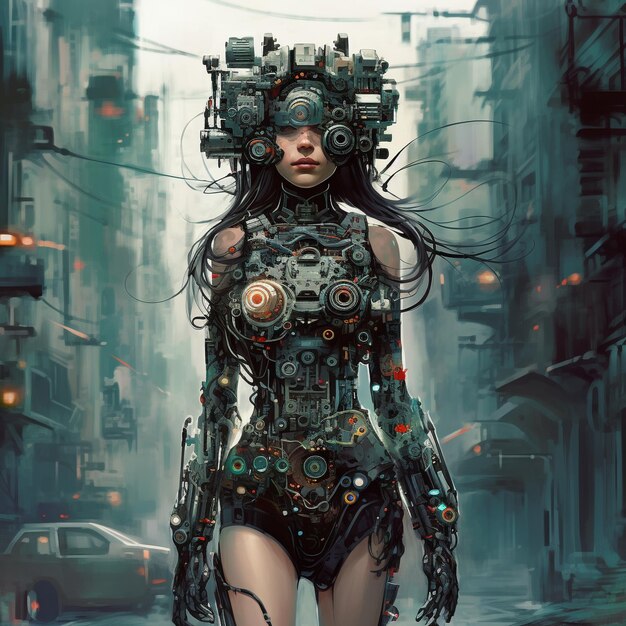 Photo cyberfemale cyborg futuristic robotic girl