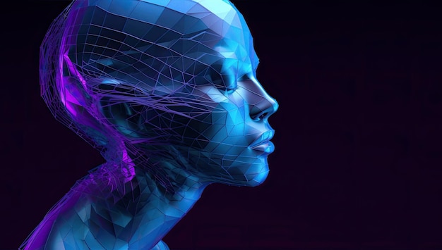 생성된 여성 미래 기술 및 로봇 개념 ai의 사이버네틱 추상 초상화