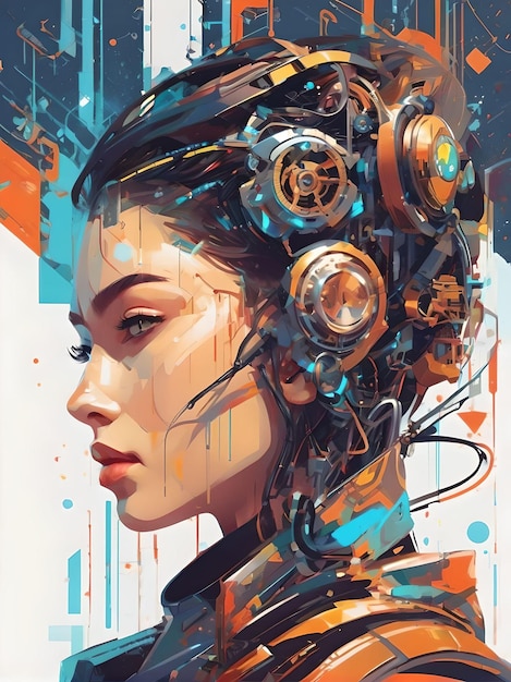 Cybernetic Charm Abstract Art of a Futuristic Girl