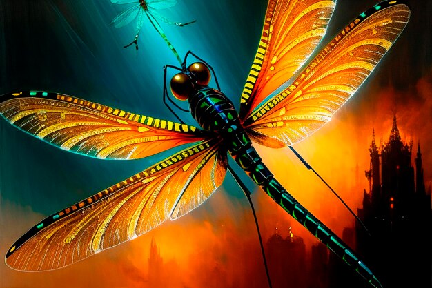 Photo cybernetic dragonfly generative ai