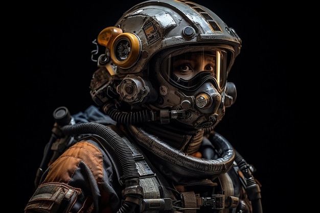 Cybernetic fighter pilot full facial portrait