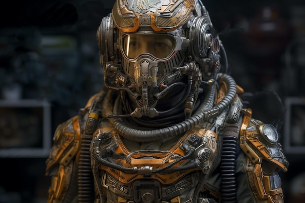 Cybernetic fighter pilot full facial portrait