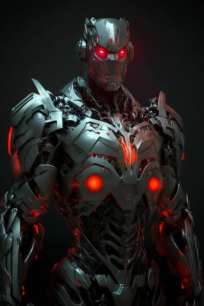 A cybernetic knight glowing red eyes Generative ai illustration