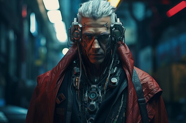 Foto cybernetic man cyberpunk stijl genereren ai