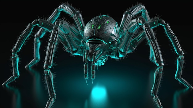 Cybernetic spider in bright neon