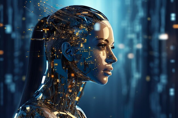 Кибернетическая женщина, представляющая концепцию искусственного интеллекта