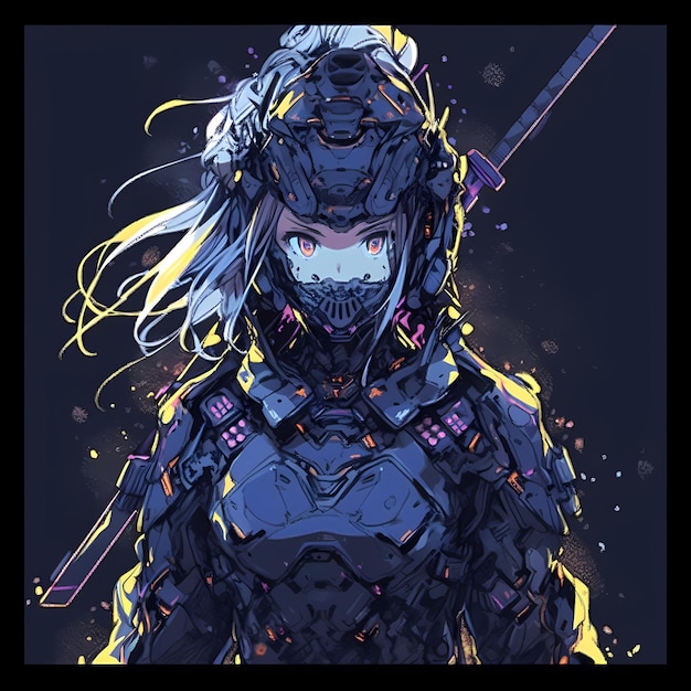 Cybernetically Augmented Anime Girl In Futuristic Armor Stares Intensely Through Visor With Strength