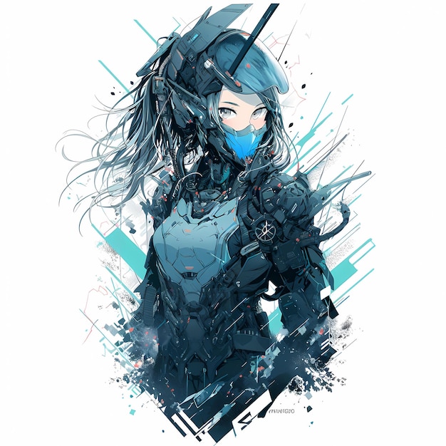 Cybernetically Augmented Anime Girl In Futuristic Armor Stares Intensely Through Visor With Strength