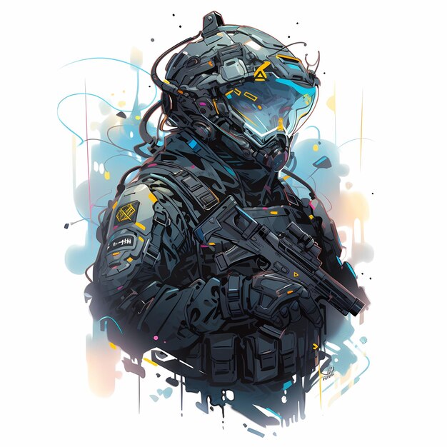 Cybernetically Enhanced Special Forces Operator In Futuristic Armor Gazes Intensely Through Visor In