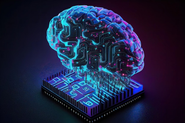 Cybernetische Kunstmatige Intelligentie Hersenen Computerchip Cybertechnologie Generatieve AI