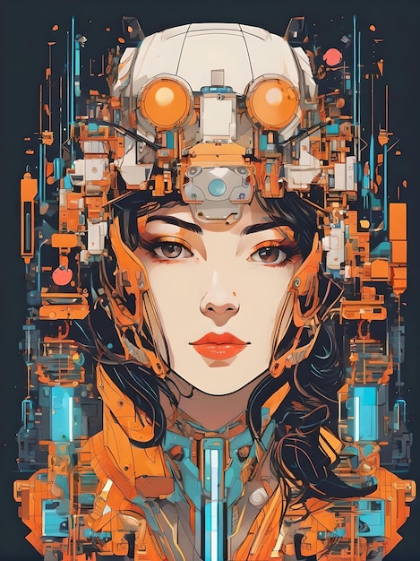 Cybernetische sirene aantrekkelijke illustratie van een futuristisch meisje