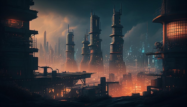 Cyberpunk achtergrond van Cityscape