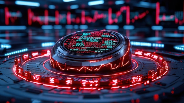 cyberpunk aidriven trading systems with glowing charts and data streams set in a futuristic hightech environment