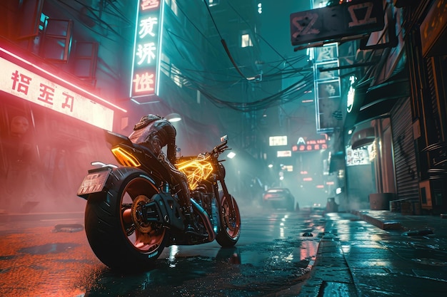Cyberpunk alleyway chase hightech chase scene with characters in cyber gear Actionpacked cyberpunk