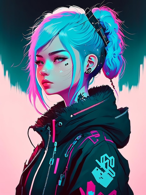 cyberpunk anime girl illustration