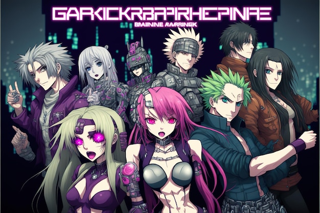 Cyberpunk anime party heroes