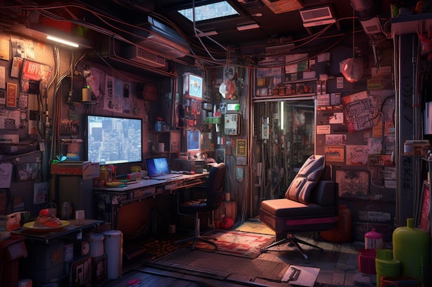 Cyberpunk apartment room