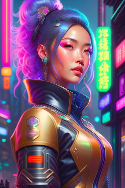 Premium AI Image | Cyberpunk Asian woman