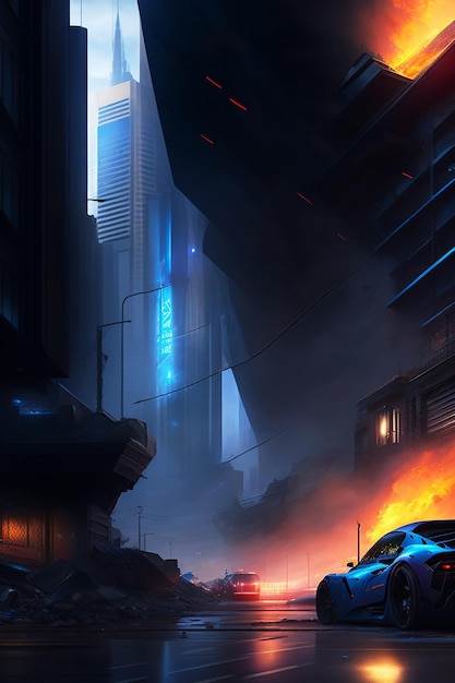 Cyberpunk background of City street in the night