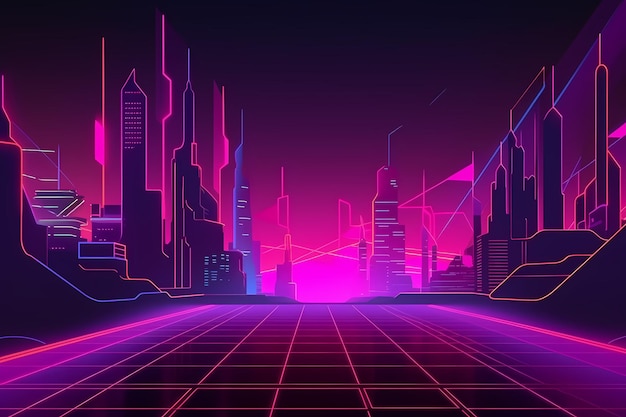 Cyberpunk background wireframe city street generated ai