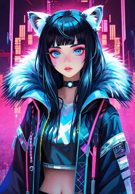 cyberpunk background with pink and blue lights GIRL