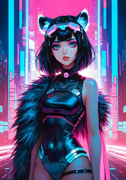 cyberpunk background with pink and blue lights GIRL