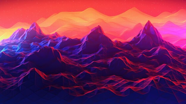 Cyberpunk berglandschap abstracte achtergrond voor desktop Pittoresk