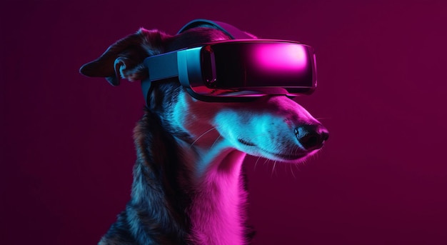 Cyberpunk Borzoi Dog Anime Animal wearing a vaporwave goggles 1980's retrowave style Metaverse VR concept