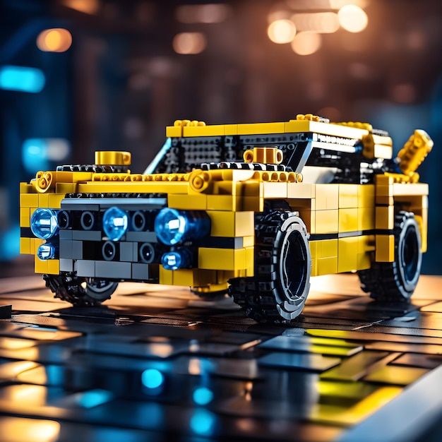 a cyberpunk car concept made with lego pieces