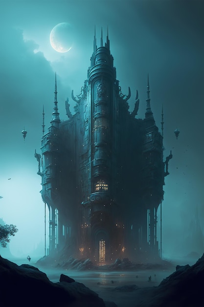 Cyberpunk castle architecture Abstract circuit