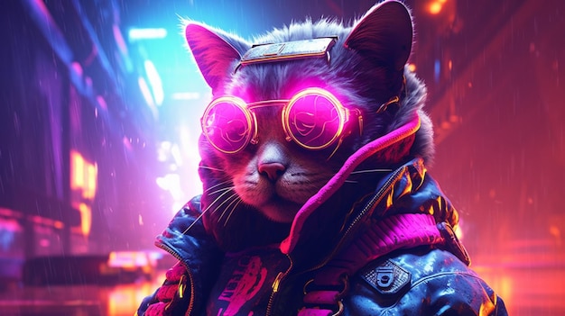 Photo cyberpunk cat neon