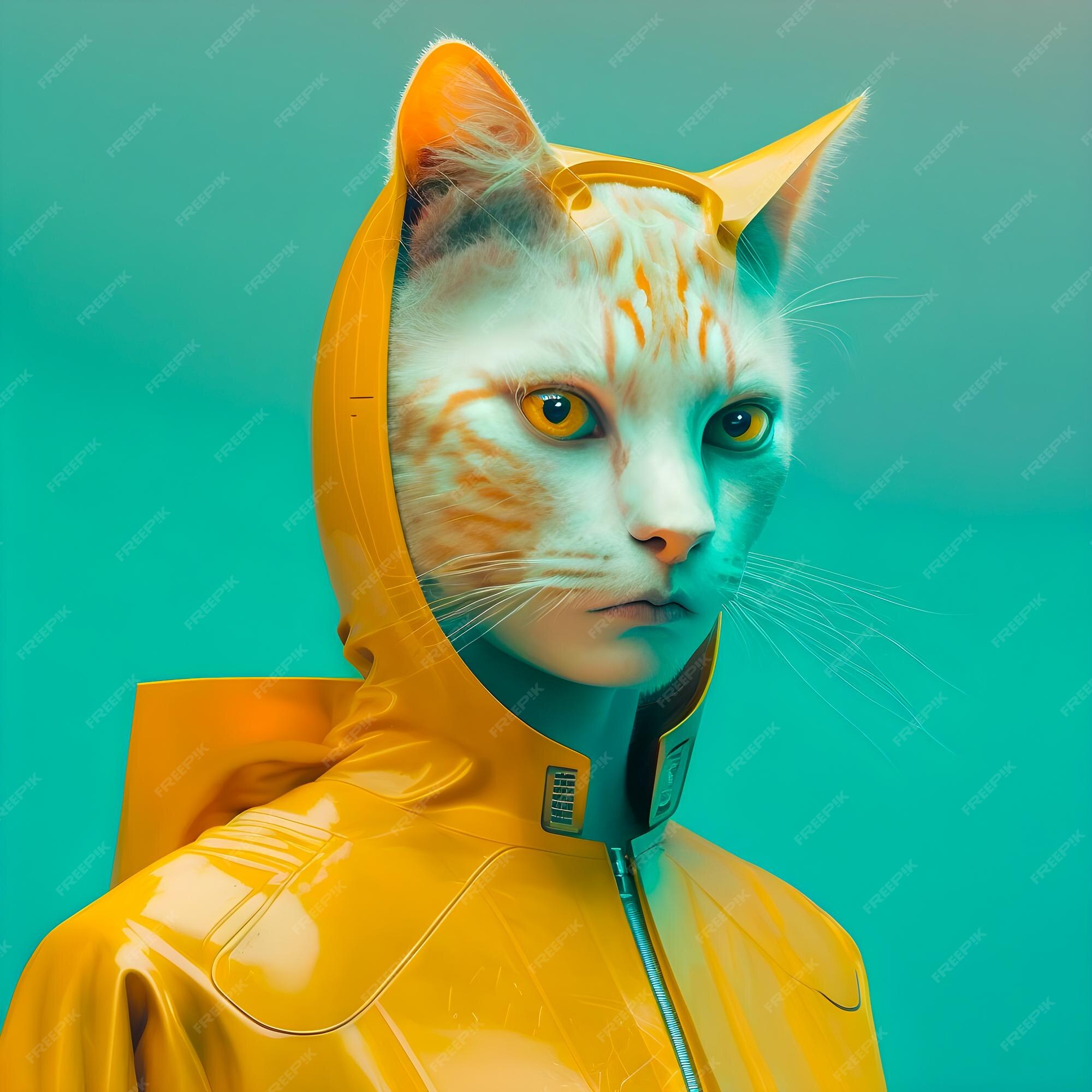 Premium Photo | Cyberpunk cat portrait funny anthropomorphic animals
