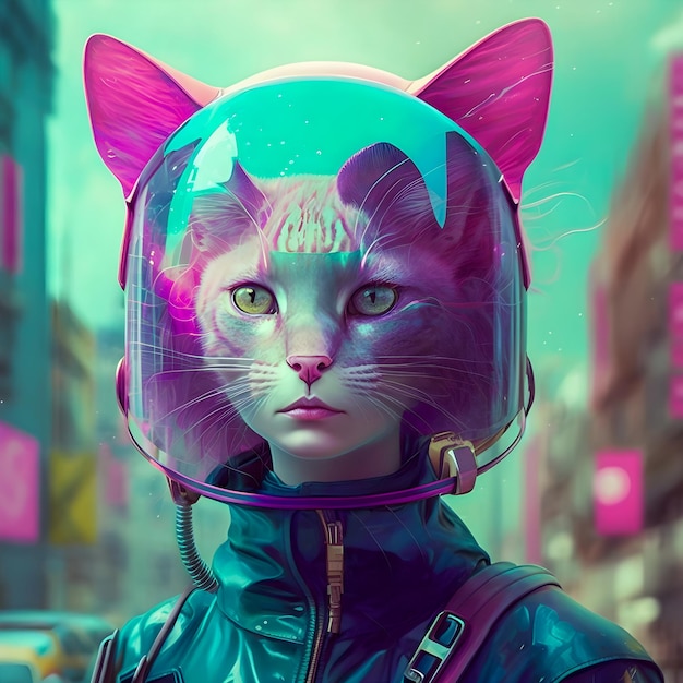 Cyberpunk Cat portret grappige antropomorfe dieren