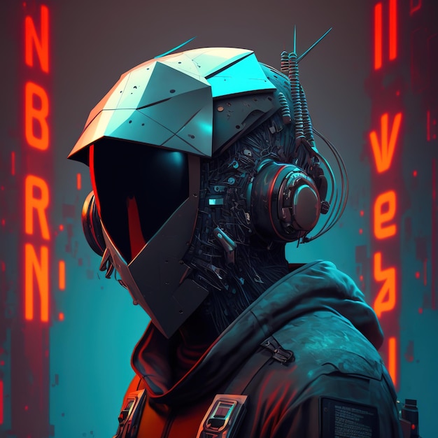 Cyberpunk character helmet design