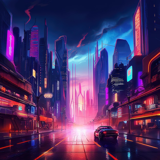 Cyberpunk City, Abstract Illustration, Futuristic City, Dystoptic Artwork  at Night, 4k Wallpaper, Stock Illustration - Illustration of graphic,  modern: 253157395