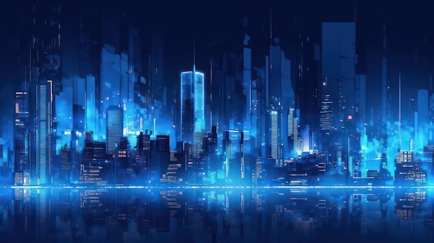 cyberpunk city blue wallpaper for desktop background and design projects
