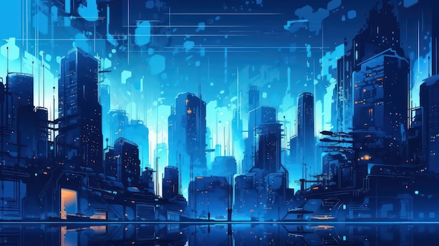 cyberpunk city blue wallpaper for desktop background and design projects