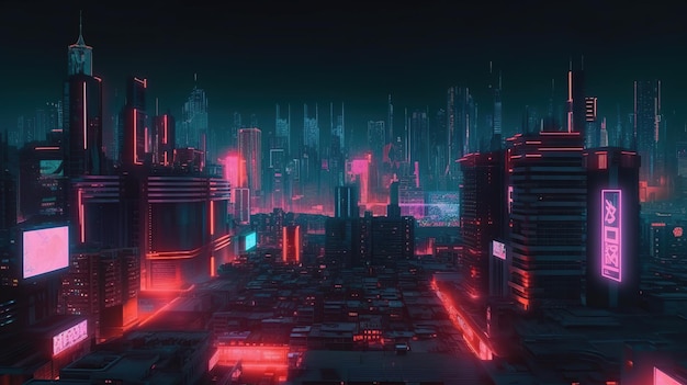 Cyberpunk city city in neon light background