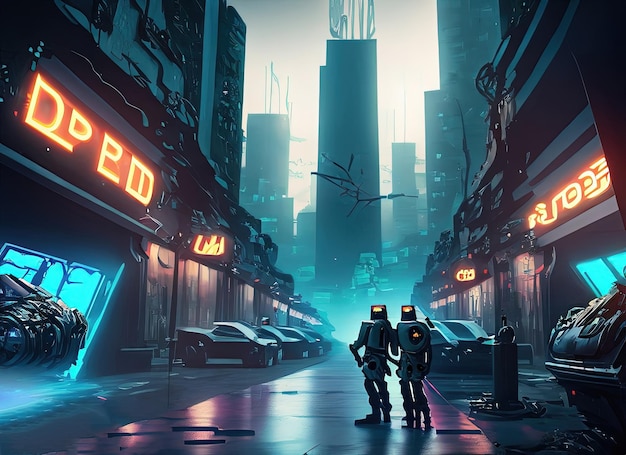 Foto un'illustrazione di una città cyberpunk