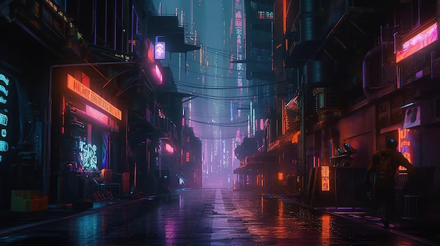 Wallpaper cyberpunk night city in rain