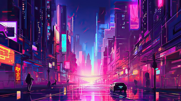 cyberpunk city roze wallpaper voor desktop achtergrond en ontwerpprojecten