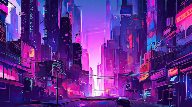 cyberpunk city roze wallpaper voor desktop achtergrond en ontwerpprojecten