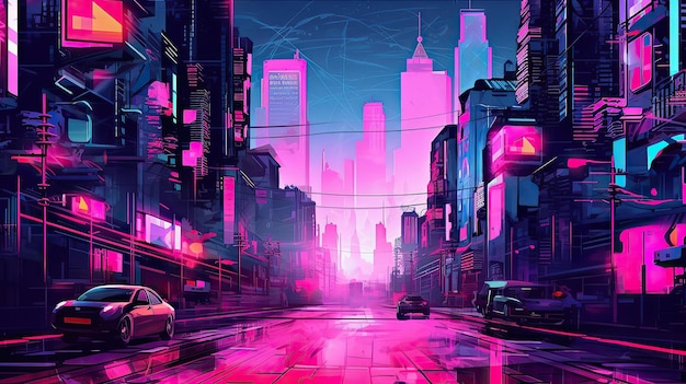 cyberpunk city roze wallpaper voor desktop achtergrond en ontwerpprojecten